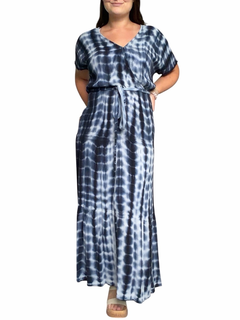 Knox Rose Navy & Light Blue Tie-Dye V-Neck Maxi Dress